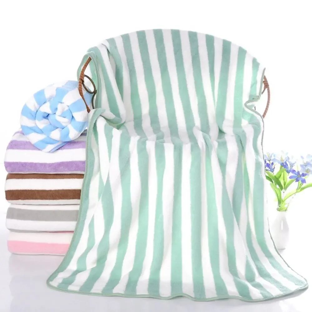 NEW Green White Striped Plush Bath Towel Soft Cozy Spa Beach Pool Oversized